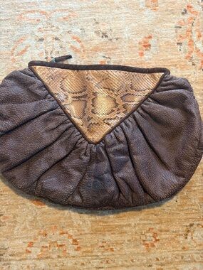 Vintage Brown 1940’s Leather Purse with Snake-Skin Accent